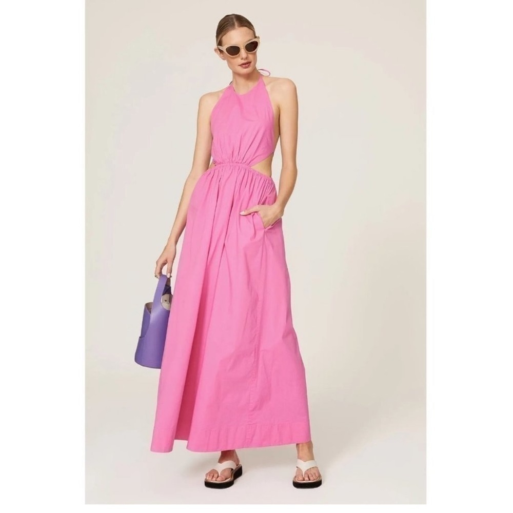 STAUD Apfel Pink Halter Cutout Sleeveless Maxi Dress